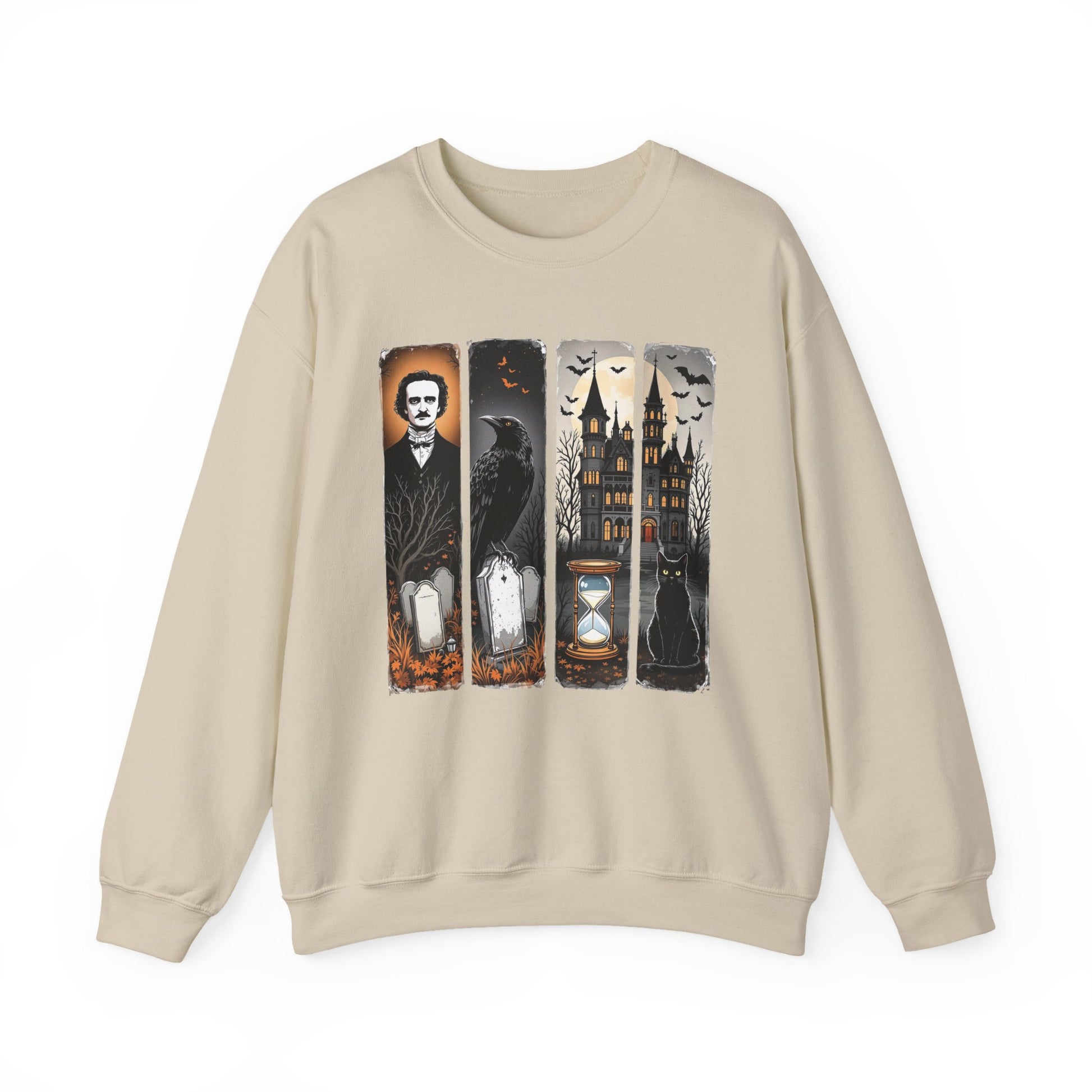 Edgar Allan Poe Sweatshirt The Raven Nevermore Gothic Horror Sweater Dark Academia Macabre Halloween Gift for Book Lovers Birthday Christmas Sweatshirt Printify Sand S