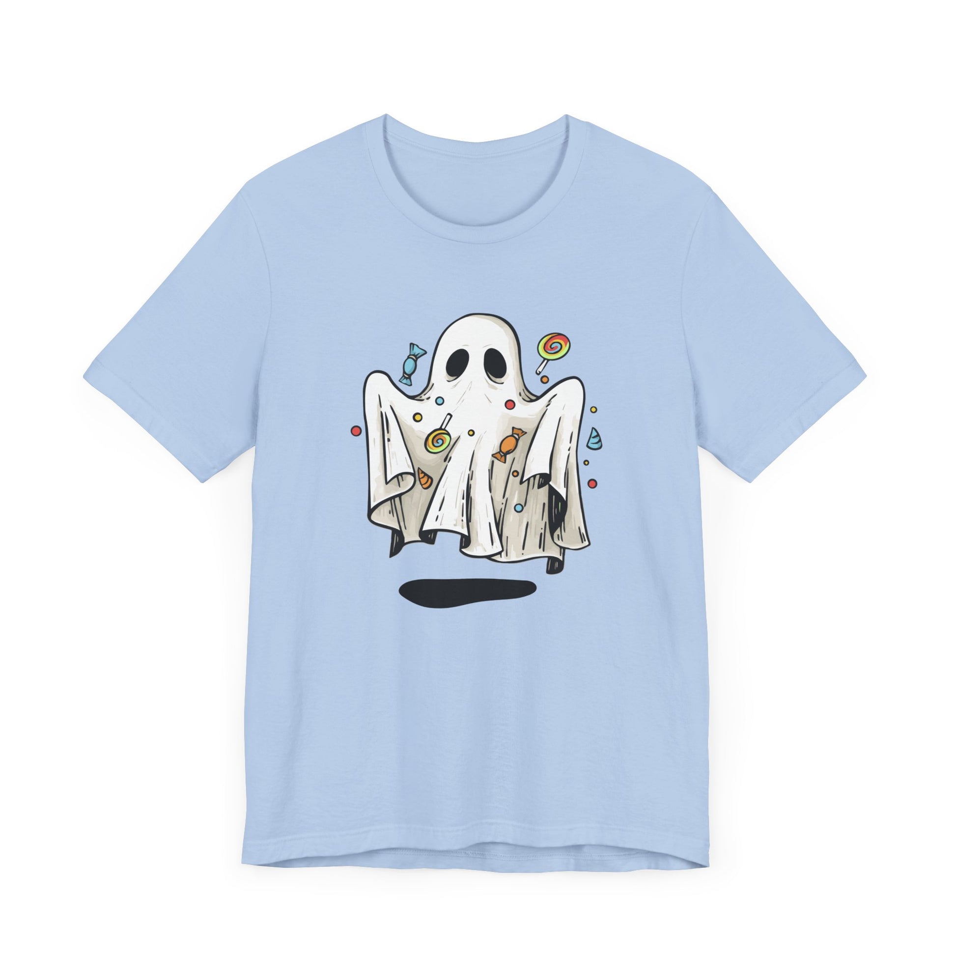 Cute Halloween Ghost Floating, Covered in Candy TShirt, Trick or Treat Shirt, Spooky Ghost Season Tee, Fun Halloween Party, Festival T-Shirt T-Shirt Printify   