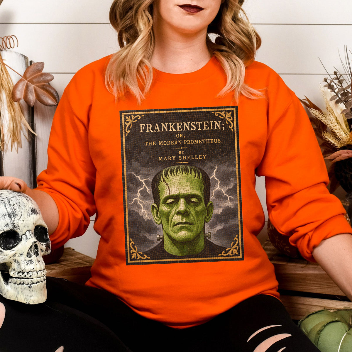 Frankenstein Monster Graphic Sweatshirt, Bistro Tile Vintage Sweater, 90s Style Halloween Shirt or Sweatshirt, Movie Cult Classic Film