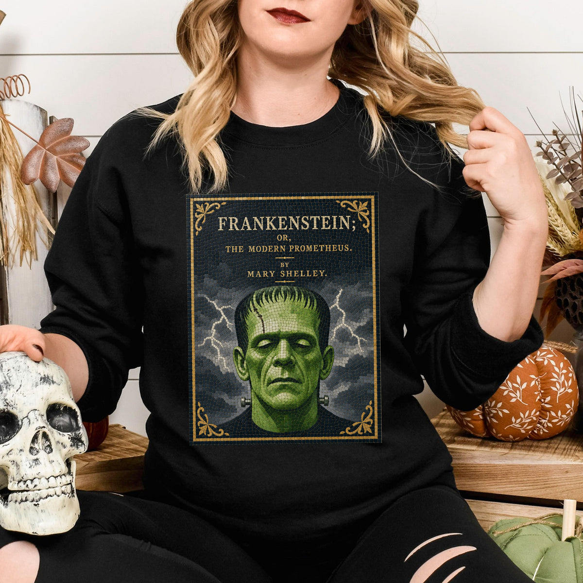 Frankenstein Monster Graphic Sweatshirt, Bistro Tile Vintage Sweater, 90s Style Halloween Shirt or Sweatshirt, Movie Cult Classic Film