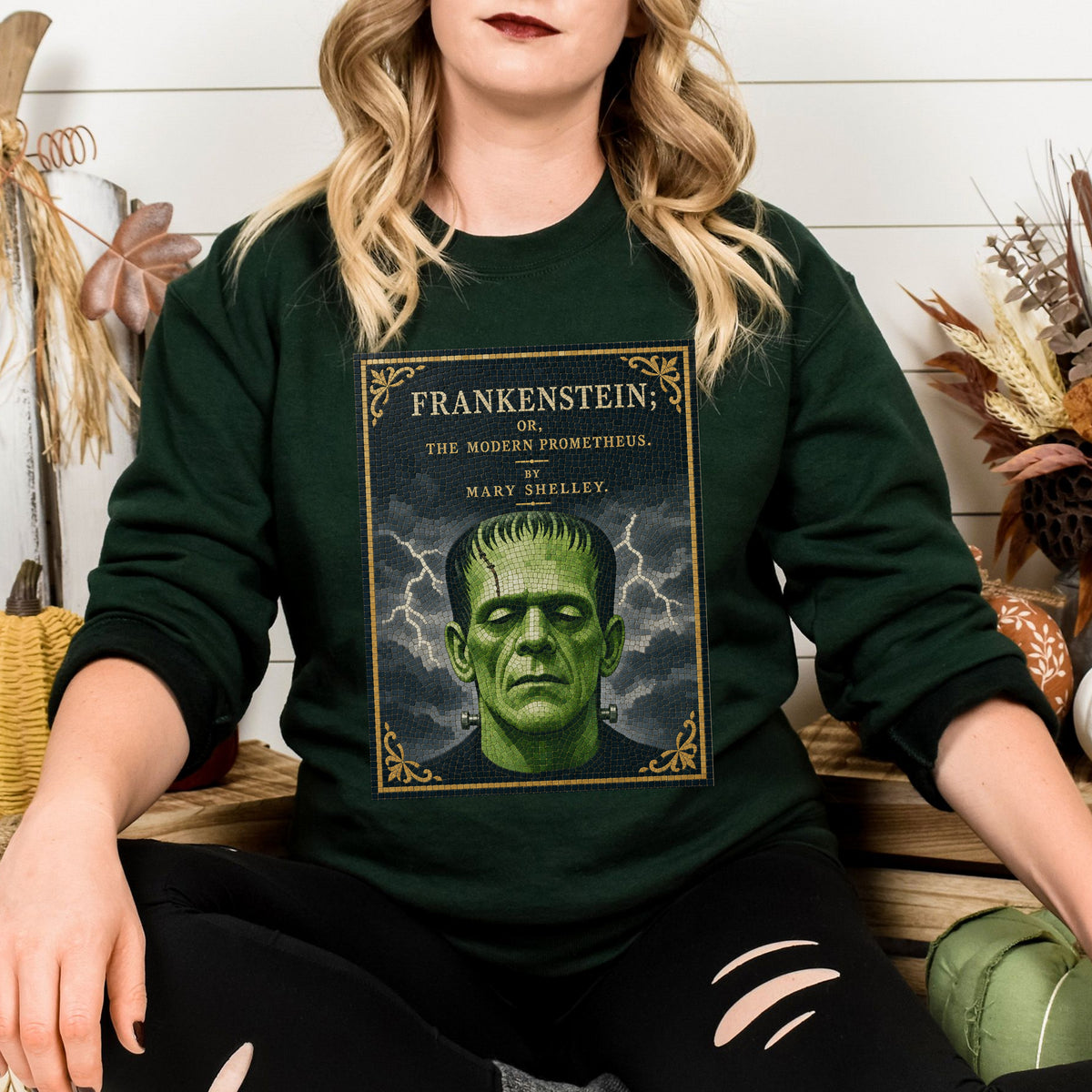 Frankenstein Monster Graphic Sweatshirt, Bistro Tile Vintage Sweater, 90s Style Halloween Shirt or Sweatshirt, Movie Cult Classic Film