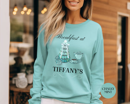 Breakfast at Tiffany's T & Co Long Sleeve Shirt, Classic Audrey Hepburn Crew, Girls Brunching Weekend TShirt, Truman Capote Fan Gift for Her Long-sleeve Printify   