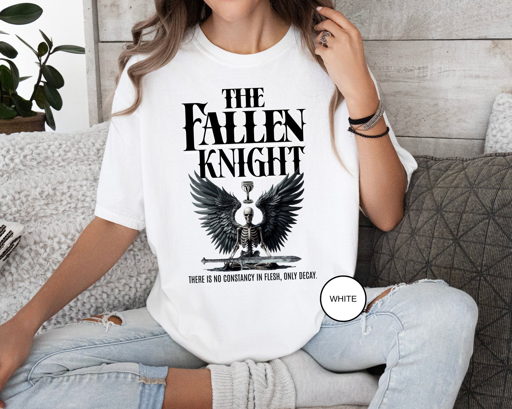 Fallen Knight T-shirt Ren Faire Gothic Skeleton Tee Renaissance Medieval Faire Shirt Fantasy Lover Gift Music Festivals Cosplay Fan Tee T-Shirt Printify   