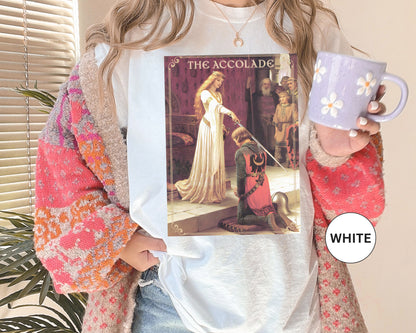 Renaissance The Accolade Print T-Shirt King Arthur And His Knights Renfaire Theme Gift Comfortable Medieval Festival Shirt Art Lover Gift T-Shirt Printify