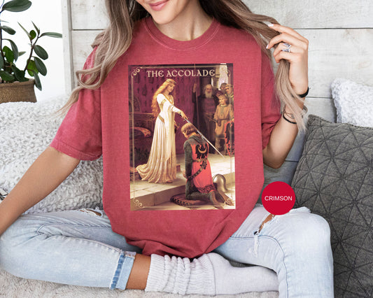 Renaissance The Accolade Print T-Shirt King Arthur And His Knights Renfaire Theme Gift Comfortable Medieval Festival Shirt Art Lover Gift T-Shirt Printify