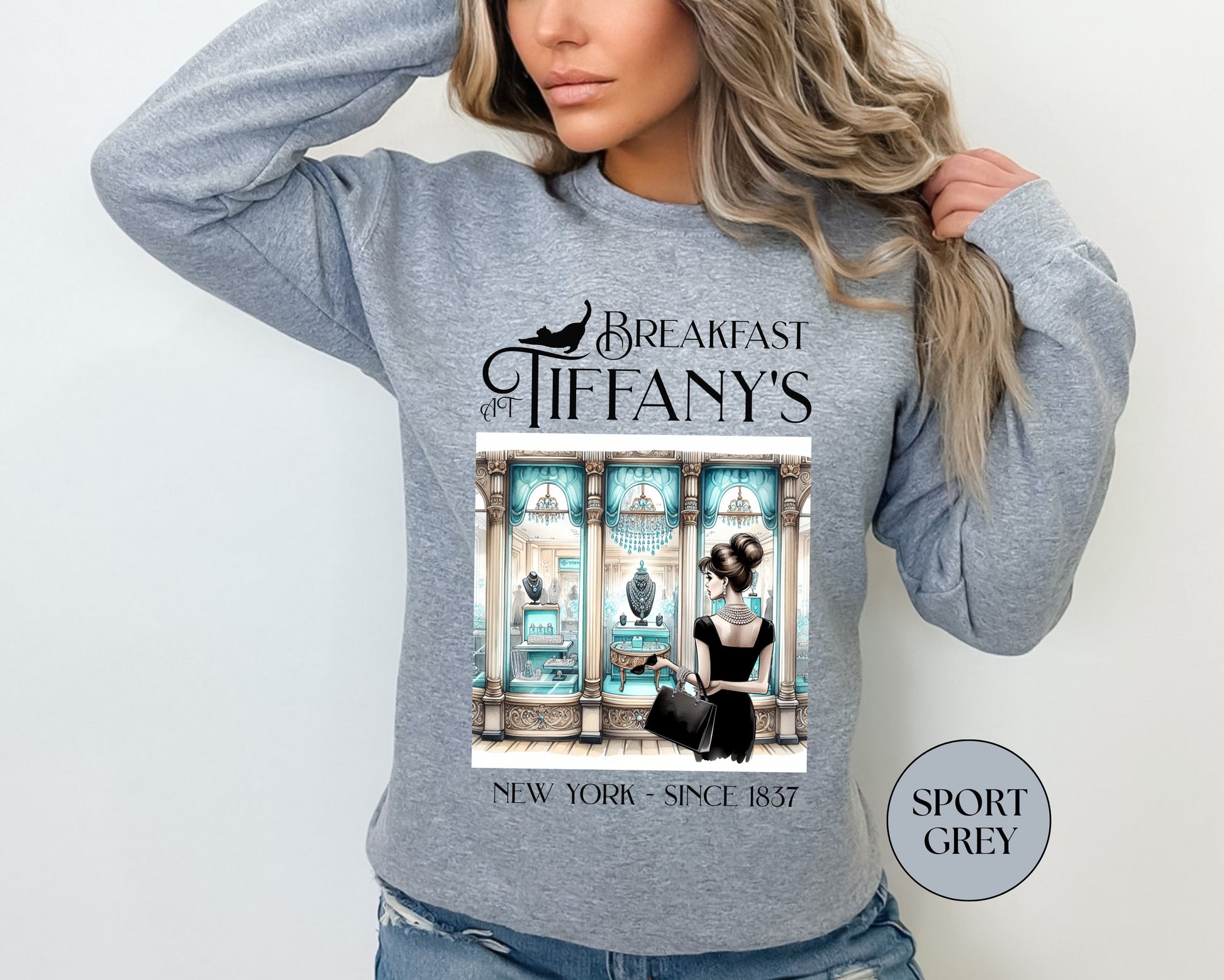 Breakfast at Tiffany's Brunch Sweatshirt Classic Audrey Hepburn Girls Brunch Weekend Birthday Gift For Bridal Shower Mimosa Champagne Gifts Sweatshirt Printify   