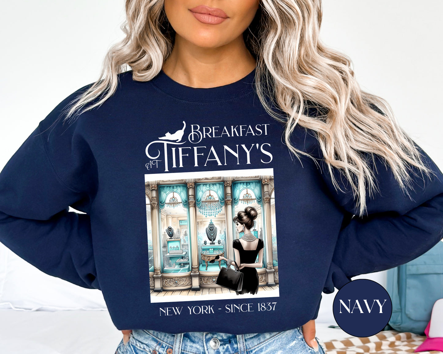 Breakfast at Tiffany's Brunch Sweatshirt Classic Audrey Hepburn Girls Brunch Weekend Birthday Gift For Bridal Shower Mimosa Champagne Gifts Sweatshirt Printify   