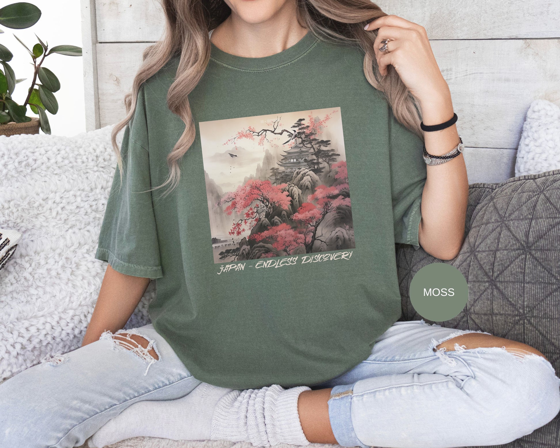 Japanese Mountain T-Shirt Pretty Sumi-e Style Japan Landscape Ink Painting Gift For Her Japanese Vacation Vintage Japanese Aesthetic Tee T-Shirt Printify   