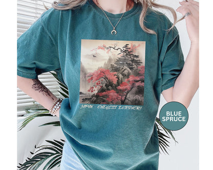 Japanese Mountain T-Shirt Pretty Sumi-e Style Japan Landscape Ink Painting Gift For Her Japanese Vacation Vintage Japanese Aesthetic Tee T-Shirt Printify   