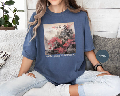 Japanese Mountain T-Shirt Pretty Sumi-e Style Japan Landscape Ink Painting Gift For Her Japanese Vacation Vintage Japanese Aesthetic Tee T-Shirt Printify   