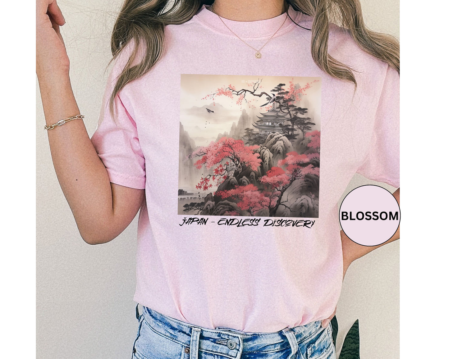 Japanese Mountain T-Shirt Pretty Sumi-e Style Japan Landscape Ink Painting Gift For Her Japanese Vacation Vintage Japanese Aesthetic Tee T-Shirt Printify   