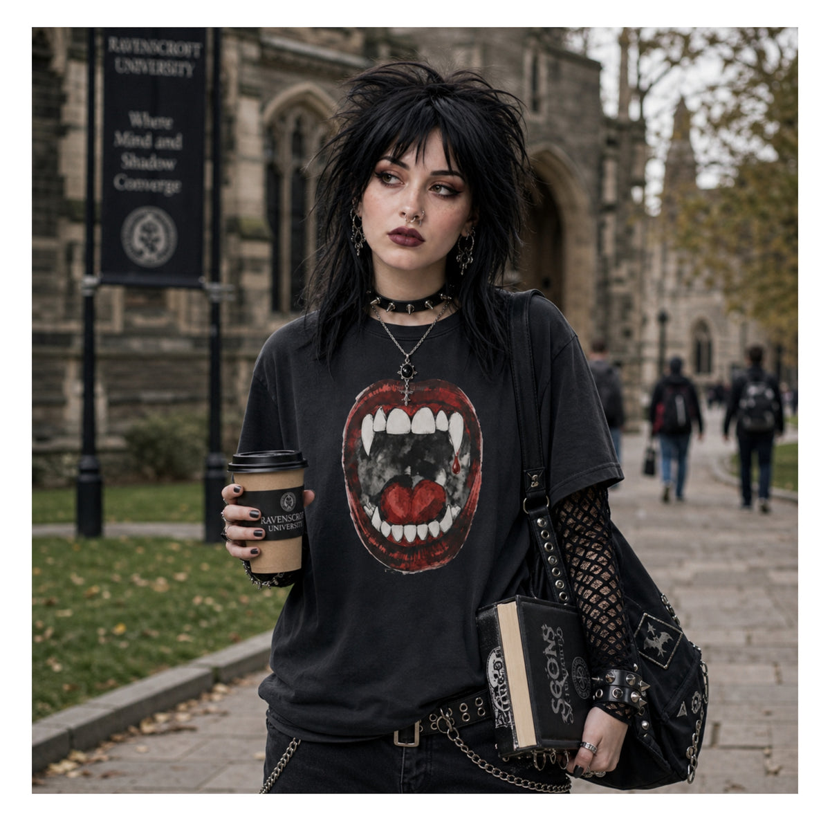 Vampire Open Mouth and Fangs T-shirt, Gothic Vibes, Dark Academia Vampire Bites Shirt, Dracula Fan Gift, Fall Sweatshirt, Jumper
