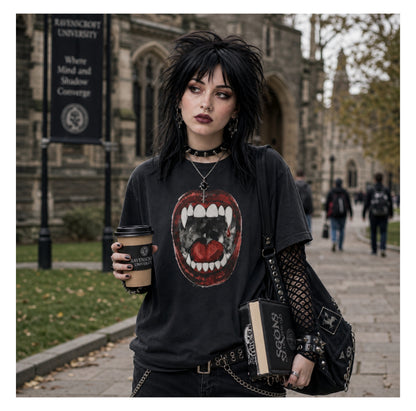 Vampire Open Mouth and Fangs T-shirt, Gothic Vibes, Dark Academia Vampire Bites Shirt, Dracula Fan Gift, Fall Sweatshirt, Jumper