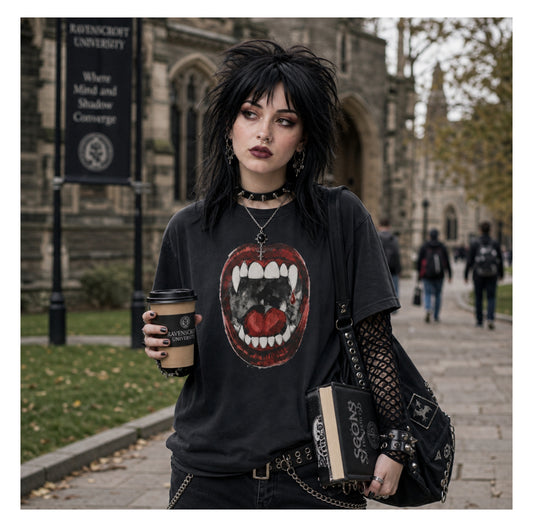 Vampire Open Mouth and Fangs T-shirt, Gothic Vibes, Dark Academia Vampire Bites Shirt, Dracula Fan Gift, Fall Sweatshirt, Jumper