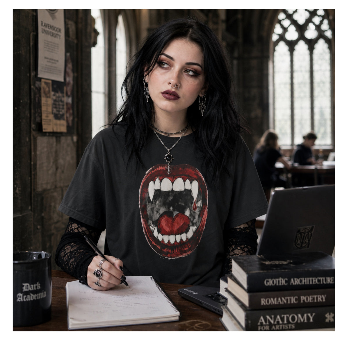 Vampire Open Mouth and Fangs T-shirt, Gothic Vibes, Dark Academia Vampire Bites Shirt, Dracula Fan Gift, Fall Sweatshirt, Jumper