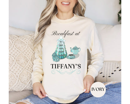 Breakfast at Tiffany's T & Co Long Sleeve Shirt, Classic Audrey Hepburn Crew, Girls Brunching Weekend TShirt, Truman Capote Fan Gift for Her Long-sleeve Printify   