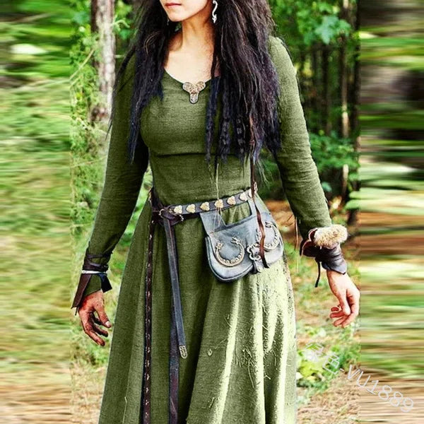 The Ashera Medieval Dress Renaissance Long Sleeve Gown Fairy Elven Dress Jenny Meadow green S