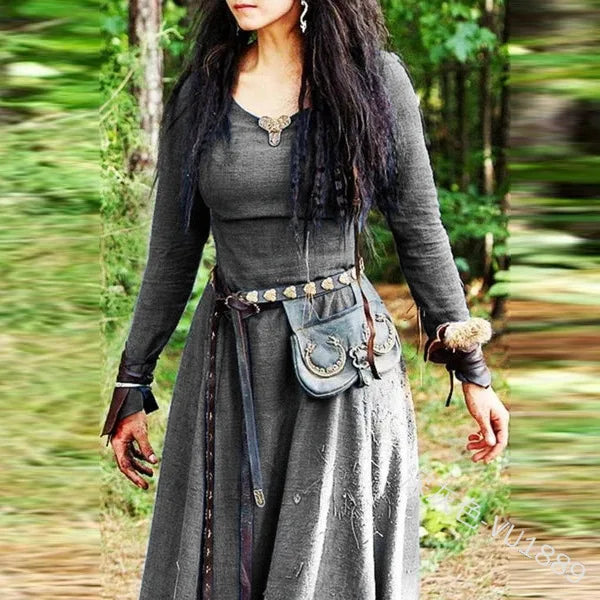 The Ashera Medieval Dress Renaissance Long Sleeve Gown Fairy Elven Dress Jenny Meadow grey S