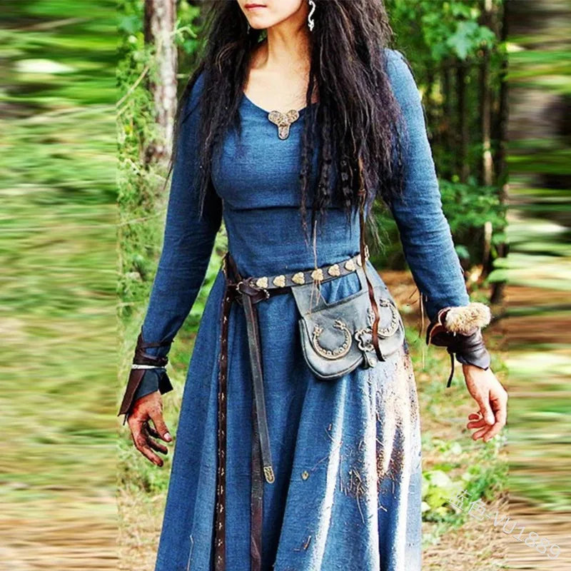 The Ashera Medieval Dress Renaissance Long Sleeve Gown Fairy Elven Dress Jenny Meadow blue S